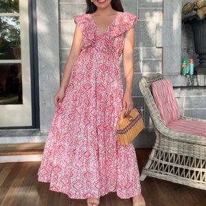 Madison Mathews XS Pink & Red Printed Dress
